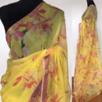 Yellow Kota Cotton Saree with Digital Prints - Image 2
