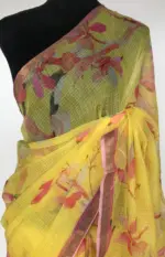 Yellow Kota Cotton Saree with Digital Prints - Image 3