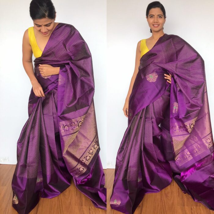 Eggplant Purple Kanjivaram Silk Saree with Silver Zari Weaves