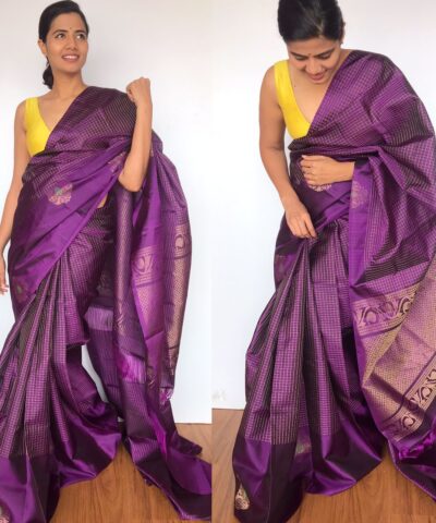 Eggplant Purple Kanjivaram Silk Saree with Silver Zari Weaves