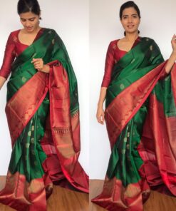 Bottle Green Kanjivaram Silk Saree with Gold Zari Weaves