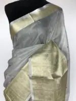 Silver Kota Silk Saree with Mirror Work - Image 4