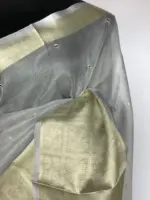 Silver Kota Silk Saree with Mirror Work - Image 5