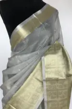 Silver Kota Silk Saree with Mirror Work - Image 3