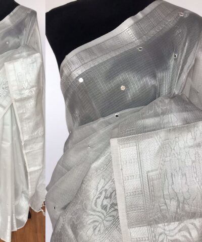 Silver Kota Silk Saree with Mirror Work