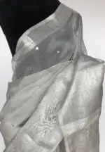Silver Kota Silk Saree with Mirror Work - Image 4