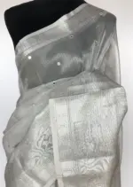 Silver Kota Silk Saree with Mirror Work - Image 3
