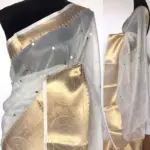 Silver Kota Silk Saree with Mirror Work - Image 2