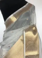 Silver Kota Silk Saree with Mirror Work - Image 4