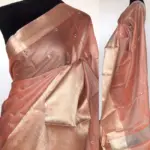 Peach Kota Silk Saree with Mirror Work - Image 2