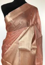 Peach Kota Silk Saree with Mirror Work - Image 3