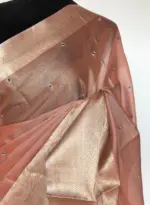 Peach Kota Silk Saree with Mirror Work - Image 6