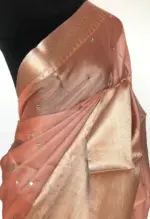 Peach Kota Silk Saree with Mirror Work - Image 4