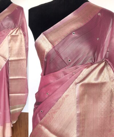 Pink Kota Silk Saree with Mirror Work