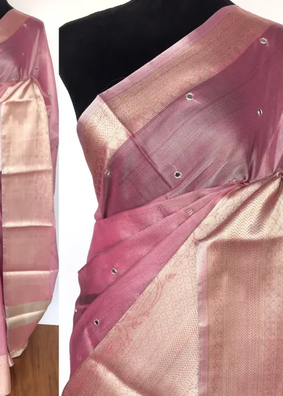 Pink Kota Silk Saree with Mirror Work