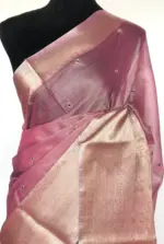 Pink Kota Silk Saree with Mirror Work - Image 3