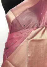 Pink Kota Silk Saree with Mirror Work - Image 5