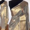 Grey Tissue Silk Saree with Gold and Silver Zari Buttas