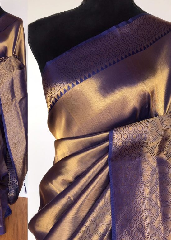 Blue Banarasi Silk Saree with Gold Zari Weaves