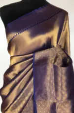 Blue Banarasi Silk Saree with Gold Zari Weaves - Image 3