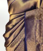 Blue Banarasi Silk Saree with Gold Zari Weaves - Image 5