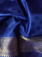 Blue Banarasi Silk Saree with Gold Zari Weaves - Image 7