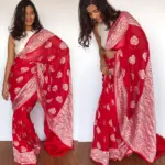 Scarlet Red Banarasi Khaddi Georgette Saree - Image 4