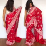 Scarlet Red Banarasi Khaddi Georgette Saree - Image 3