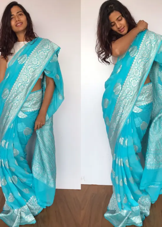 Pure Blue Banarasi Khaddi Georgette Saree