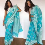 Pure Blue Banarasi Khaddi Georgette Saree - Image 3