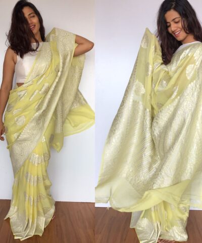 Pastel Yellow Banarasi Khaddi Georgette Saree