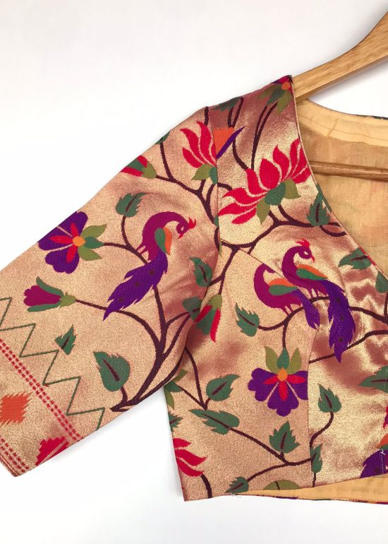 Gold Banarasi Silk Paithani Blouse