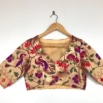 Gold Banarasi Silk Paithani Blouse - Image 3