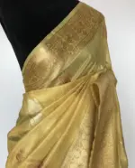 Yellow Tissue Silk Saree with Gold and Silver Zari Buttas - Image 4