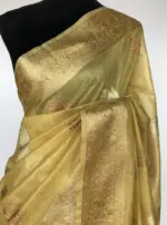 Yellow Tissue Silk Saree with Gold and Silver Zari Buttas - Image 3