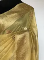 Yellow Tissue Silk Saree with Gold and Silver Zari Buttas - Image 6