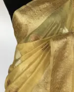 Yellow Tissue Silk Saree with Gold and Silver Zari Buttas - Image 5