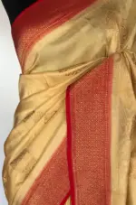 Beige Muga Silk Saree with Antique Gold Zari and Patola Weaves - Image 9