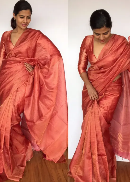 Red Pure Tussar Silk Saree
