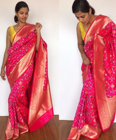 Hot Pink Banarasi Silk Saree with Pan Patola Weaves