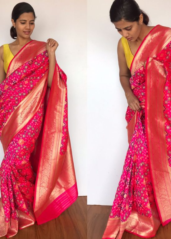 Hot Pink Banarasi Silk Saree with Pan Patola Weaves