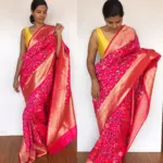 Hot Pink Banarasi Silk Saree with Pan Patola Weaves - Image 4