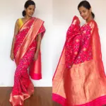 Hot Pink Banarasi Silk Saree with Pan Patola Weaves - Image 2