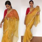Mustard Embroidered Organza Silk Saree