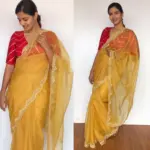Mustard Embroidered Organza Silk Saree - Image 8