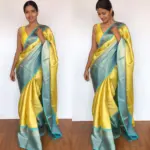 Yellow  Kora Silk Saree with Gold Zari Weaves - Image 5