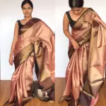 Powder Pink Kora Silk Saree with Gold Zari Weaves