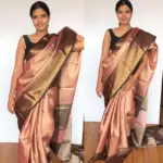 Powder Pink Kora Silk Saree with Gold Zari Weaves - Image 3