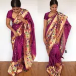 Magenta Banarasi Silk Saree with Paithani Weaves - Image 3