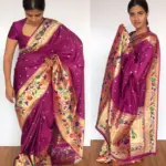 Magenta Banarasi Silk Saree with Paithani Weaves - Image 4